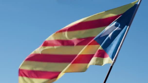 Catalan Independence Flag Waving Blue Sky — Stockvideo
