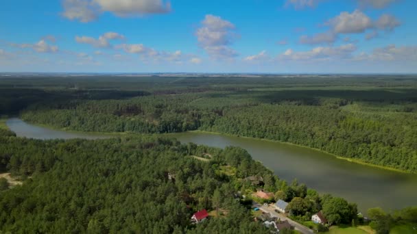 Flying Kowalskie Blota Village Daytime Many Private Houses Cottages Located — Video Stock