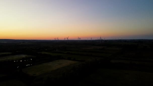 Wind Turbines Vast Field Spinning Propellers Sunset Puck County Poland — 비디오