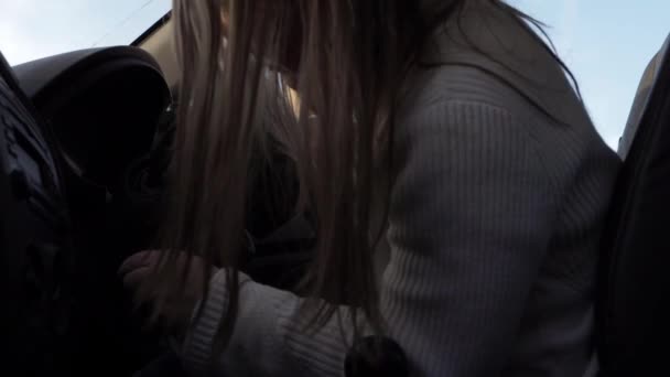 Woman Ignition Keys Car Medium Shot — Αρχείο Βίντεο