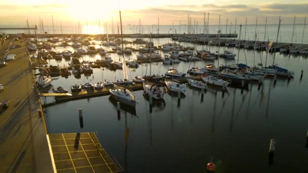 Stunning Sunset Setting Baltic Sea Seen Marina Gdynia Moored Boats — Wideo stockowe