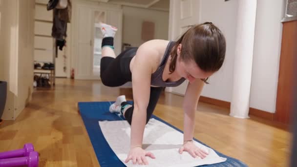 Medium Shot Young Girl Doing Fitness Workout Gym Home Training — Stock videók