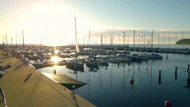 Blazing Sun Reflection Quiet Sea Water Yachts Moored Port City — Wideo stockowe