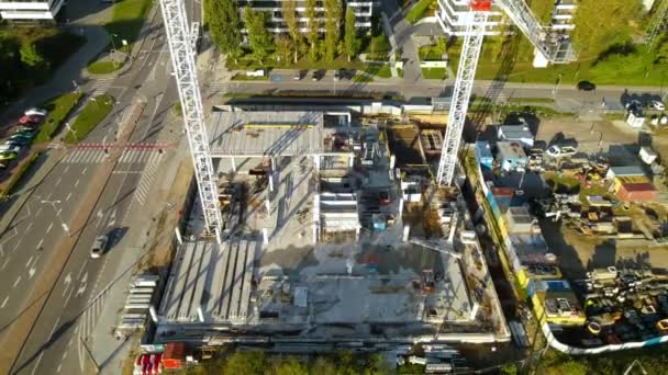 Construction Site Tower Cranes Sunny Day City Gdynia Pomeranian Voivodeship — Wideo stockowe