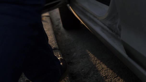 Car Door Feet Getting Car Medium Shot — Vídeo de stock