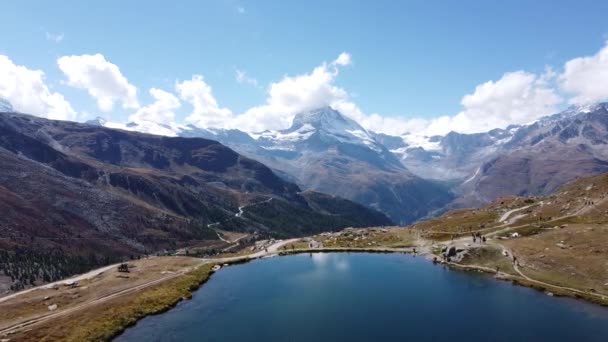 Perfect Mirroring Mountain Lake Stellisee Famous Matterhorn Background — Stockvideo