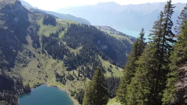 Swisslakes Hinterburgsee Front Brienzersee Background Drone View — Stockvideo