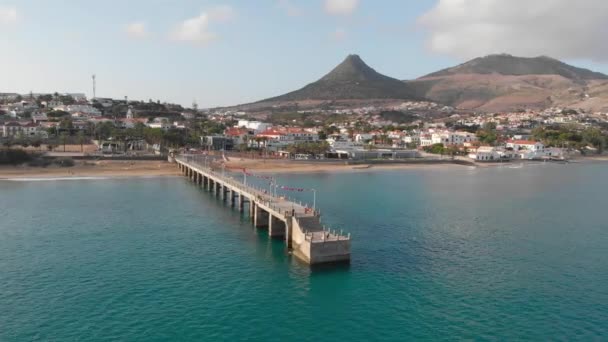 Drone Flies Walkway Leading Out Island Porto Santo — 비디오