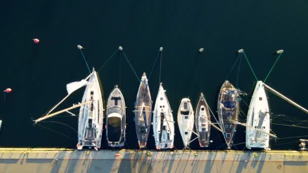 Aerial Top Shot Showing Small Port Gdynia Parking Sailing Boats — Stockvideo