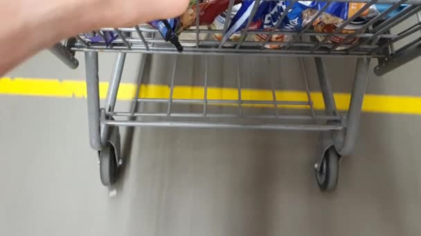 Covid Covid Corona Coronavirus Walking Shopping Cart Lines Stickers Direction — Vídeo de Stock