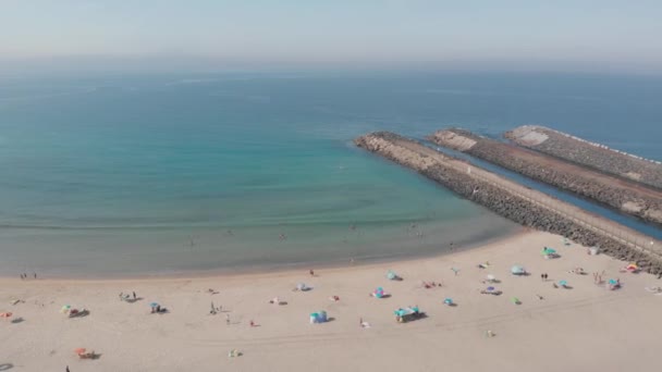 Drone Flies Forward Aerial View Beach Torpes — Vídeos de Stock