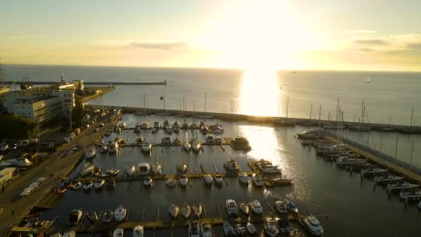 Golden Sunset Reflecting Calm Waters Baltic Sea Seen Marina Gdynia — Wideo stockowe