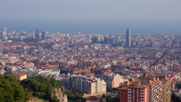 Panning Panoramic Shot Polluted Barcelona Skyline Famous Mediterranean City Spain — 图库视频影像