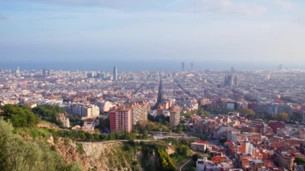 Sweeping Panoramic View City Barcelona Seen Bunkers Del Carmen — Wideo stockowe