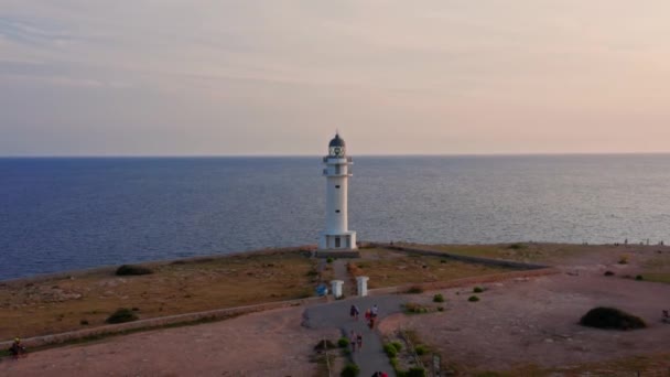Dramatic Pull Out Shot Far Barbaria Formentera Island Spain Balearic — Vídeo de stock