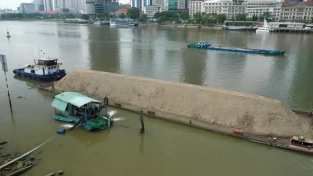 Aerial Shot Chi Minh City Waterfront Tug Barges Other Boats — Stok video