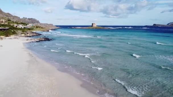Wonderful Drone Flight Paradisiacal White Picture Book Beach Sardinia — Stockvideo