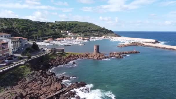 Incredible Drone Flight Port Castelsardo Sardinia — Vídeos de Stock