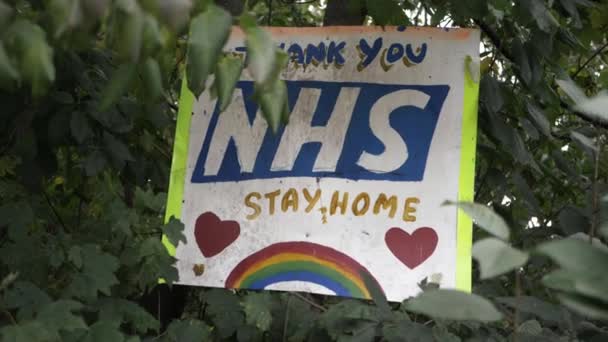 Handmade Thank You Nhs Stay Home Sign Zoom Shot — Stockvideo