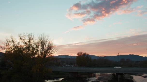 Clouds Illuminated Stunning Colors Sunset Rural Spain Pan Right — Vídeos de Stock