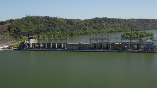 Hydropower Dam Power Station Susquehanna River Aerial Uhd — Video Stock