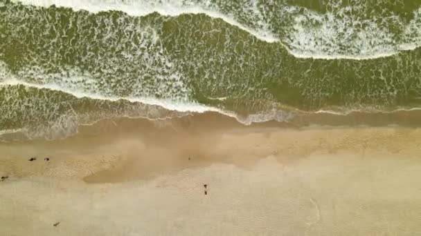 White Foamy Waves Seashore Tourist Walking Daytime Wladyslawowo Poland Aerial — Stock video