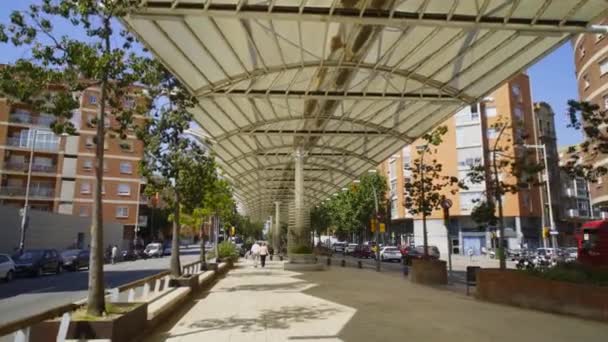 Pov Walking Modern Rambla Parasol Sant Marti Area Barcelona — Video