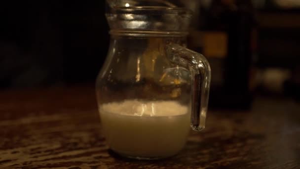 Jug Milk Cafe Medium Panning Shot — Stockvideo