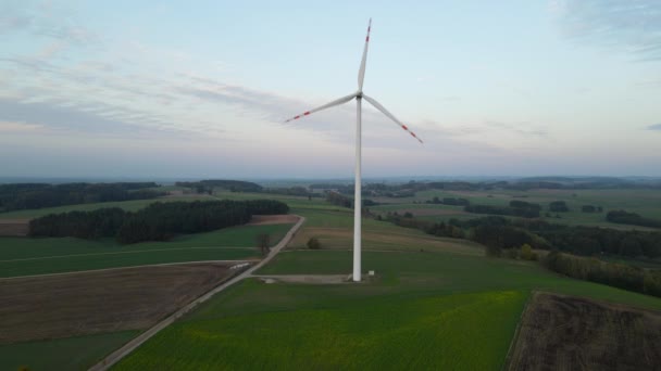 Scenic Meadow Landscape Slowly Rotating Propeller Wind Turbines Lubawa Poland — Stock Video