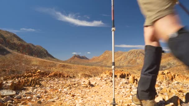 Hikers Walk Rocky Mountainous Landscape Central Australia — 비디오