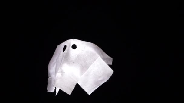 Halloween Ghost Puppet Floating Black Background — Stockvideo