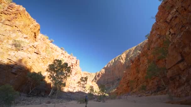 Людина Перетинає Пісок Через Ущелину Центральна Австралія — стокове відео