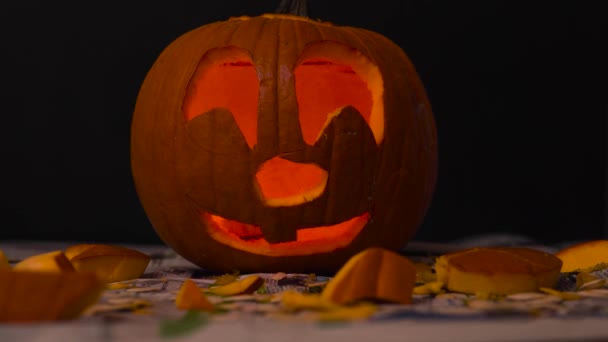 Happy Halloween Cute Jack Lanterns Glowing Dark Wishing Happy Halloween — Vídeos de Stock