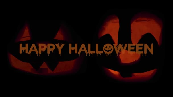 Happy Halloween Jack Lanterns Glowing Dark Textanimation Wishing Happy Halloween — Vídeo de stock