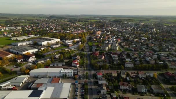 Morning Sunlight Town Lubawa Warmian Masurian Voivodeship Poland Aerial — Stock Video
