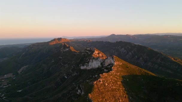 Aerial View Mountains Sunset Mediterranean Coast Valencia Spain — Stock video
