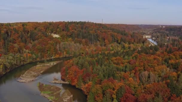 Short Autumn Expression Clip Curvy River Framed Fall Colorful Trees — Stockvideo