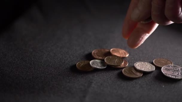 Hands Counting Coins Dark Background Medium Shot — Video Stock