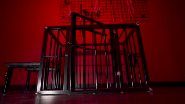 Bondage Cage Door Opening Red Room Tools Wall — Stock video