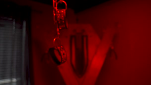 Bondage Kinky Handcuffs Red Room — Stockvideo