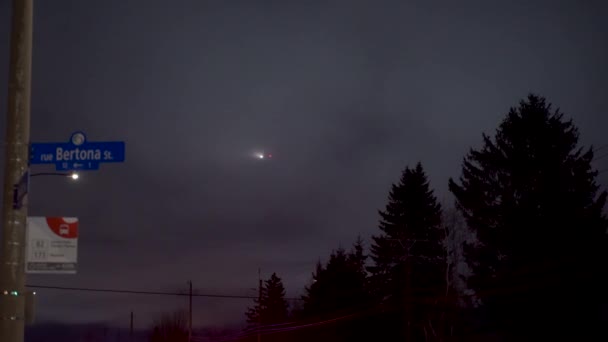 Plane Going Clouds Night Lights Flashing — Video Stock