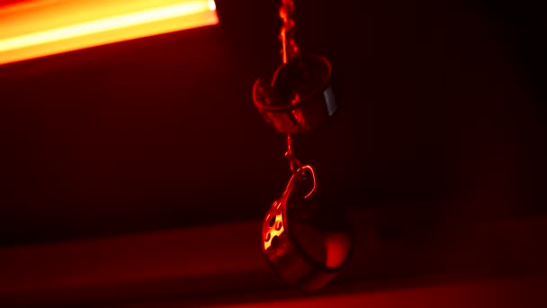 Bondage Handcuffs Hanging Ceiling Room Red Lights — Vídeo de stock