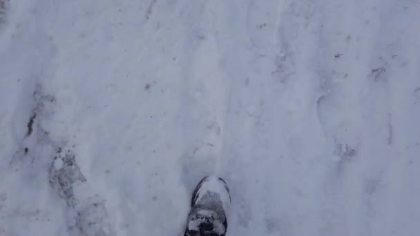 View Person Running Snow Jeans Boots Winter — Stockvideo