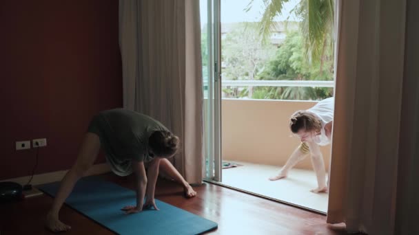 Couple Doing Gymnastics Stretching Together Home — Stok video