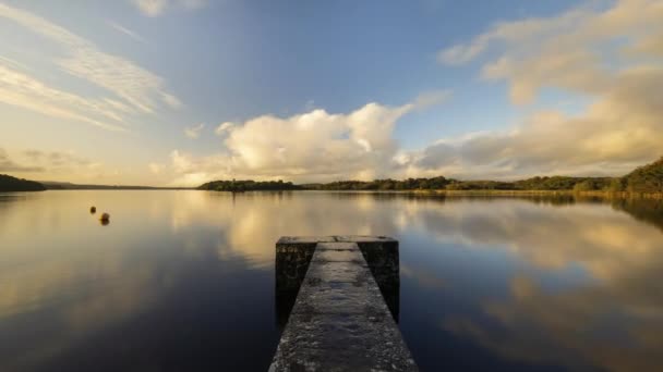 Time Lapse Concrete Lake Pier Rural Ireland Sunset Evening — Video