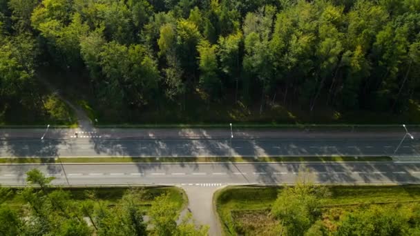 Aerial View Polish Highway Cars Driving Road Trucking Shot — Wideo stockowe