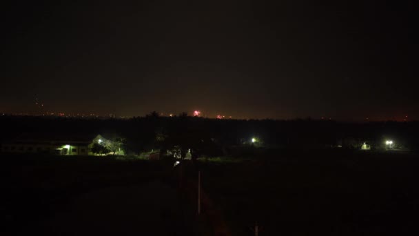 Wide Shot Diwali Fireworks Suburban City — 图库视频影像