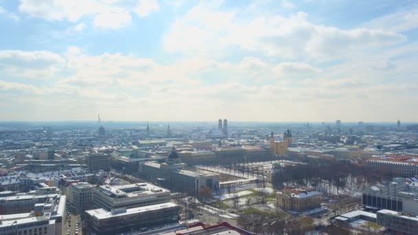 Locked Aerial Shot Winter Skyline Munich Beautiful Cloudy Blue Sky — 비디오