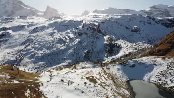Beautiful Schwarzsee Black Lake Snow Capped Swiss Mountains Drone — Vídeos de Stock