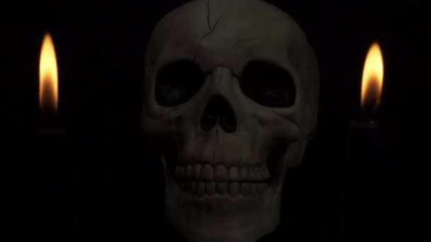 Time Lapse Human Skull Candles Lightening Storm Effect — Stock video